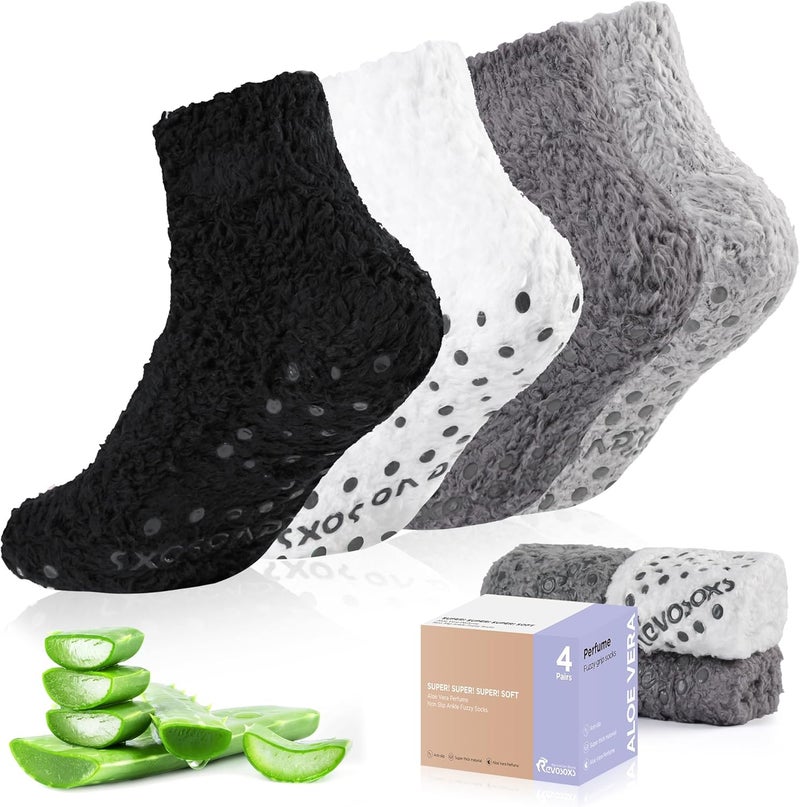Revosoxs Fuzzy Grip Socks for Women Men,Thick Warm Slipper Cozy Fluffy Non Slip Ankle Hospital socks With Grips. - Image 1